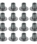 Heavy Duty 16 Pack 1/4 Inch 20 X 12 Mm Brad Hole Tee Nuts Carbon Steel displayed in a grid for wood furniture assembly.