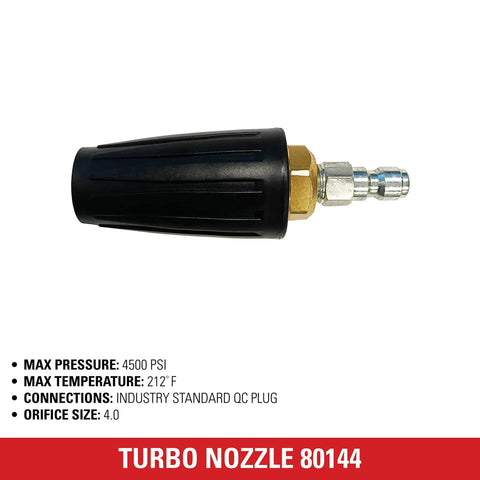 Turbo pressure washer nozzle 80144 with black plastic grip and brass 1/4-inch quick-connect