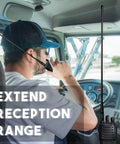 Man using Dual Band VHF UHF Ham Radio Antenna in truck, showing extend reception range feature
