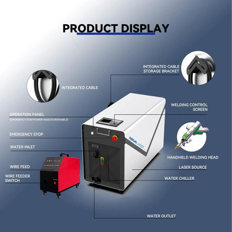 Heavy Duty Handheld Fiber Laser Welder 1200W Portable Four In One Metallic Cutter With integrated cable and operation panel.