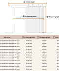 Diagram of White 40x84 Inch Double Sliding Barn Door Set With 5 Panel MDF Doors, 6 Foot Bypass Hardware Kit, dimensions chart