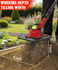 Cordless Tiller Cultivator For Easy Yard Work, M18 Battery Compatible, 9 Inch Tilling Width And 7 Inch Depth shown in garden use
