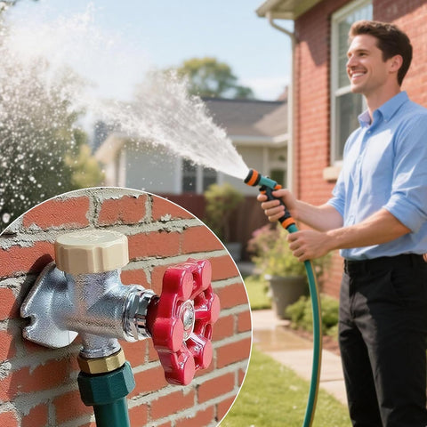 Man using Two Pack Vacuum Breaker Repair Kit for Outdoor Faucets, ASSE 1019A Anti Siphon Valve Replacement with red handle