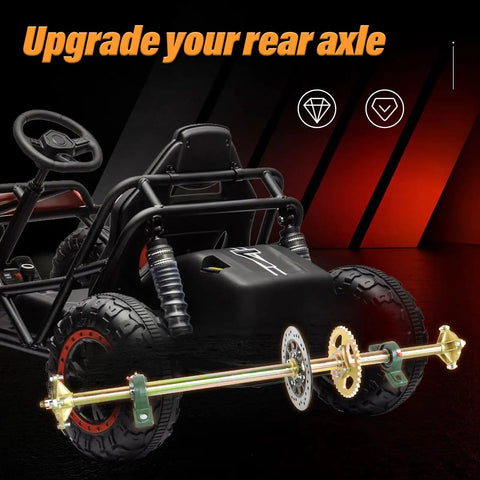 Heavy Duty 44 Inch Rear Axle Kit For Go Karts With Brake Caliper And Disc 37T Sprocket shown on go-kart frame
