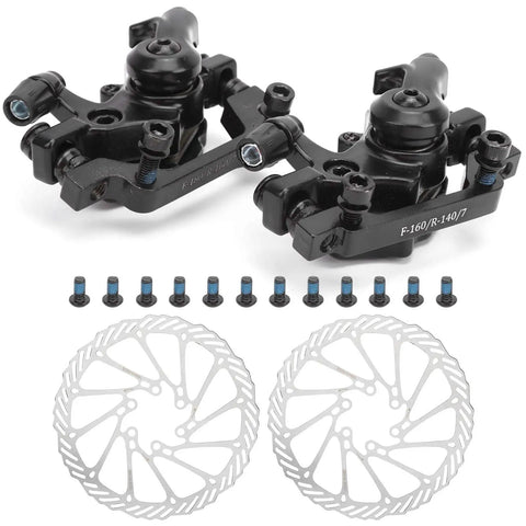 Universal Mechanical Disc Brake Caliper Pair For Front And Rear Mountain Road Bikes Tough As Nails Aluminum Frame with rotors and bolts.