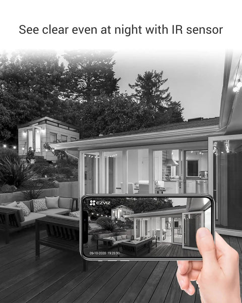 Night view captured by 5G WiFi 5MP Video Doorbell Cam With 176 Degree Ultra Wide Field Of View, showing smartphone screen display.