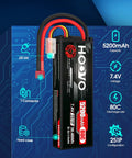 Beefy 2S 7.4V 5200mAh 80C LiPo Battery Pack with durable hard case and T-Plug connector for RC cars and vehicles