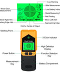 Stud Finder Wall Scanner 6 In Stud Detector With Lcd Display Alarm Magnet For Wood Metal Ac Wire Detection In Wall Installation (Orange) showing functions.
