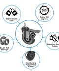 Three Inch Swivel Stem Caster Wheels Set Of Four With Two Brakes And Two Without Brakes Heavy Duty Threaded Stem Five Sixteenth Inch Eighteen TPI