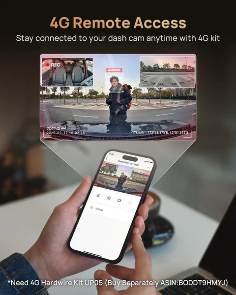 User accessing Triple Channel 4K Dash Cam For Cars Front Rear Interior 2160P 2160P 1080P With STARVIS 2 via smartphone