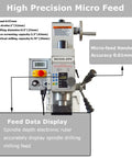 High precision micro feed display of Mini Benchtop Mill And Drill Press With Brushless Motor, showing controls and handwheel.
