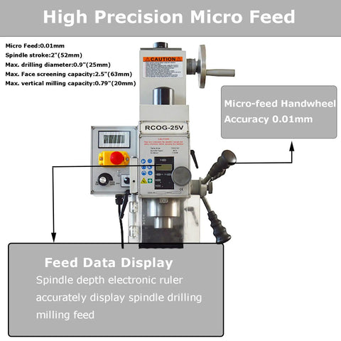 High precision micro feed display of Mini Benchtop Mill And Drill Press With Brushless Motor, showing controls and handwheel.