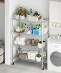 Heavy Duty 4 Tier Steel Wire Storage Rack On Wheels, Adjustable Metal Shelves, 1600 Lb Total Capacity, 72 Inch Tall Garage Kitchen Pantry Organizer, 18 Inch Deep By 36 Inch Wide, Silver in laundry room