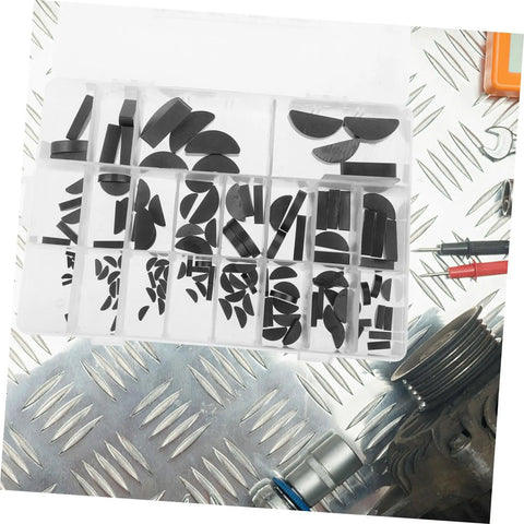 Pro Grade Woodruff Key Assortment Kit Crescent Shape Carbon Steel Keyways For Replacement And Storage in a box on metal surface