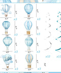 Blue Hot Air Balloon Baby Shower Decorations Kit Featuring 24 Hanging Swirls And Streamers With Cloud And Plane Travel World Theme