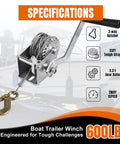 600 Lb Hand Winch For Trailers And Boats, Beefy Heavy Duty Manual Crank Winch With 23 Ft Steel Cable, Boat Trailer Towing And ATV Hauling, Durable Rope Gear For Easy Load And Unload. 600 lb boat trailer winch with steel cable, hook, and 3-way ratchet
