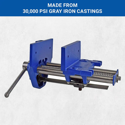 Rapid Action Woodworking Vise With Quick Release Lever, 7 Inch Jaw Width And 8 Inch Opening, Heavy-Duty Cast Iron Construction, Chrome Sliding T-Bar Handle, Steel Guide Rails, Blue Finish For Fast, Smooth Adjustments In The Shop