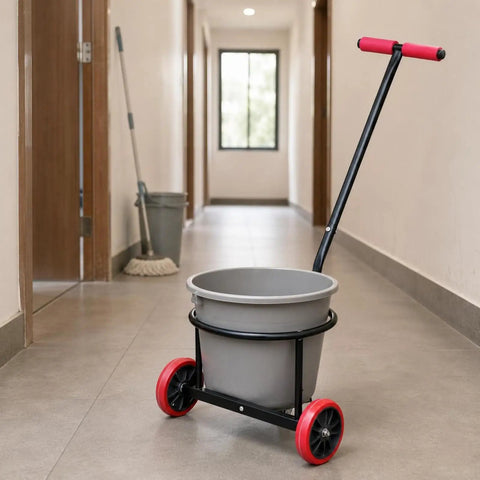 Heavy Duty Steel Bucket Cart With Padded Handle, Two Wheel Rolling Transport Cart For Buckets And Containers, Easy Glide Wheels, Tubular Frame, Portable Home And Yard Helper For Moving Heavy Loads Without Lifting, with gray bucket