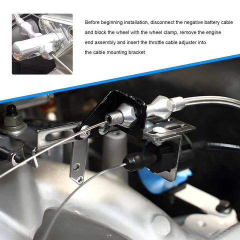 Braided 24 Inch Throttle Cable Kit For Cars And Trucks installation view with stainless steel fittings