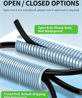 Grey Flame Retardant Corrugated Cable Safety Conduit showing open and closed end options for flexible wire sleeve applications.