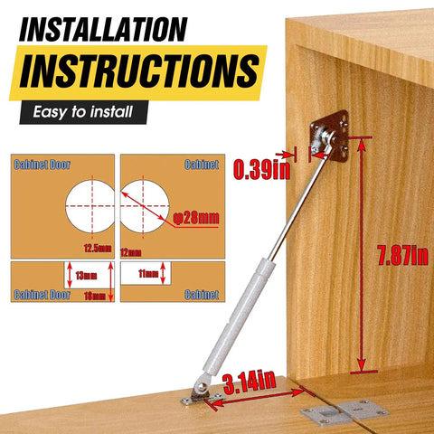 Installation of Drop Down Gas Struts Two Pack For Cabinets And Desk Doors 90 Degree Hinge With Quiet Soft Close 100N