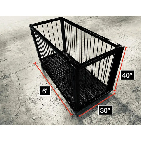 Heavy Duty Livestock Weighing Scale With Panel Guard For Cattle featuring six foot platform, 30 in wide, 40 in high, robust metal design.