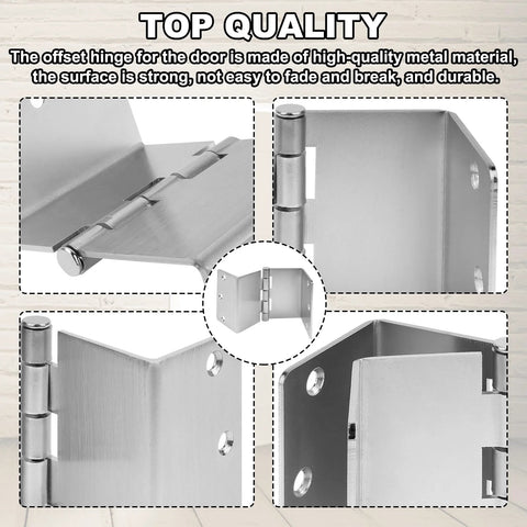 Expandable Handicap Door Hinges Offset Two Swing Hinges In Satin Chrome For Wheelchair Accessibility Opens 90 Degrees And Adds 2 Inches To Doorways For Barrier Free Entry close-up showing satin chrome finish and offset hinge.