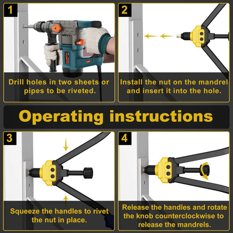 Operating instructions for Rivet Nut Tool Kit With 140 Rivet Nuts And 14 Mandrels Metric And SAE, 16 Inch Long Hand Riveter Set