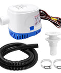 Automatic 12V Boat Bilge Pump Kit With 1-1/8 Inch Electric Bilge Water Pump 6 Foot Hose 2 Stainless Steel Hose Clamps