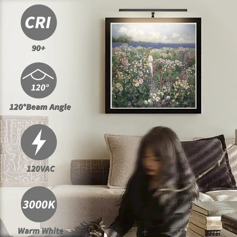 Plug In 16 Inch 4W LED Picture Light With Remote And Timer Adjustable 360 Degree Rotation And 90 Degree Tilt For Paintings Frames And Wall Art Displays Black Finish illuminating floral wall art