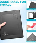 Real Deal Two Pack Drywall Access Panels For Your Home Base, Self Adhesive Plastic Wall Covers made from black ABS plastic, recessed lid design.