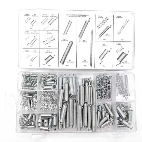 Massive 200 Piece Zinc Plated Spring Assortment Kit Packed With Tiny Tension And Compression Springs In 20 Diverse Sizes For Serious Home Repairs, DIY Projects And Mechanical Fixes Galvanized Steel Quality, clear organizer box