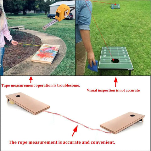 Cornhole Distance Setup Tool With Quarter Inch Rope And Two And A Half Inch Wood Balls For Accurate 27 Foot Board Separation Ideal For Backyard Toss And Tournament Ready Game Setup measuring cornhole board gap