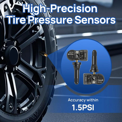 TPMS Sensor for GM Vehicles 4 Pack Fits Chevy Silverado Tahoe Suburban Colorado Impala GMC Yukon Sierra Buick Enclave Envision Encore Cadillac CTS XTS Easy Install Replacement After 2006, tire sensor closeup