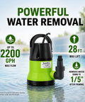 Heavy Duty Submersible Sump Pump Crafted For Rapid Pool Draining And Quick Flood Pickup Half Horsepower Engine in water.