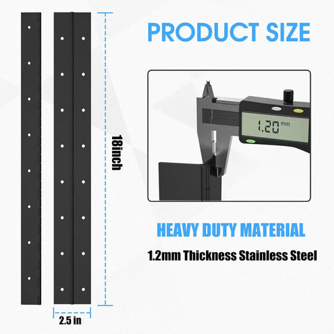 Get Your Gear On With These Badass 2 Pack 18 Inch Black Stainless Steel Piano Hinges, Heavy Duty Continuous Hinges For Doors And Lids, Featuring pre-drilled holes and measured thickness.