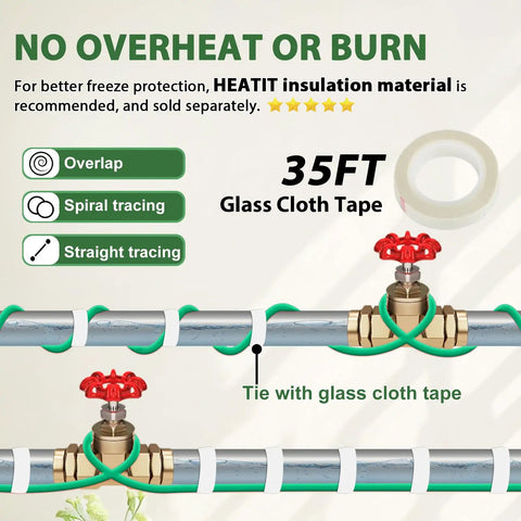 Self Regulating Heat Tape For Water Pipes And Roofs And Gutters No Sweat De Icing Heating Cable wrapped on pipe.