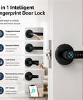 No Sweat Keyless Entry Smart Door Lock With Biometric Fingerprint Scanner And Mobile App Control For Killer Home Security showing various unlocking methods.