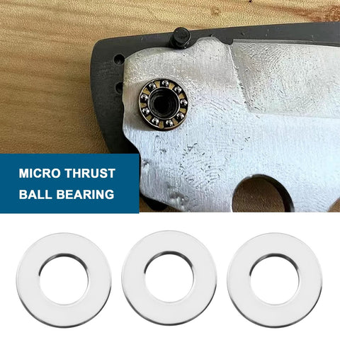 Thrust ball bearing set with 3 flat washers; front view, chrome-steel micro bearing in metal housing