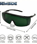 Lightweight IR5.0 Welding Sunglasses Featuring A Snug Wrap-Around Fit For Kickass Eye Protection During Hardcore Shop Jobs And Weekend Garage Builds With Zero Sweat Interference, showing dimensions and features.