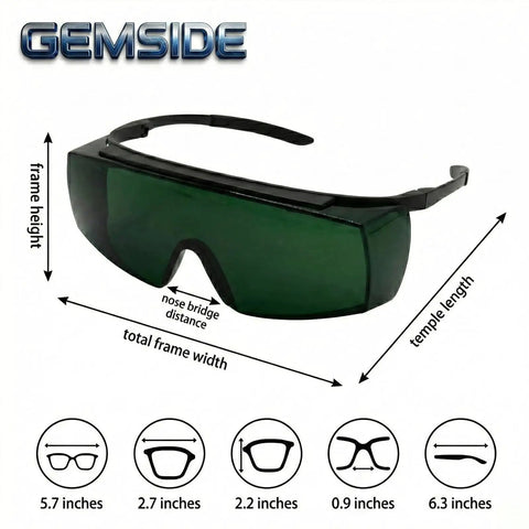 Lightweight IR5.0 Welding Sunglasses Featuring A Snug Wrap-Around Fit For Kickass Eye Protection During Hardcore Shop Jobs And Weekend Garage Builds With Zero Sweat Interference, showing dimensions and features.
