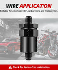 Compact Billet Inline Fuel Filter 6AN 30 Micron Aluminum Black For Car EFI And Carbureted Fuel Systems, Motorcycle And Boat Applications