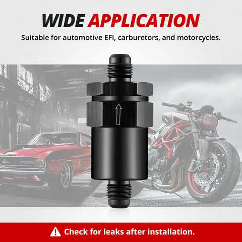 Compact Billet Inline Fuel Filter 6AN 30 Micron Aluminum Black For Car EFI And Carbureted Fuel Systems, Motorcycle And Boat Applications