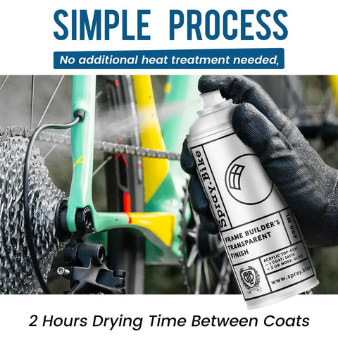 Spray.Bike Frame Builder's Transparent Finish - Clear Coat Spray Paint, 2pk, shown on a bike frame during application.