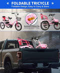 Folding Cruiser Trike for Kids Aged 2 to 10 with Dual Brakes loaded in pickup, featuring aluminum folding clip and spoke pneumatic wheels