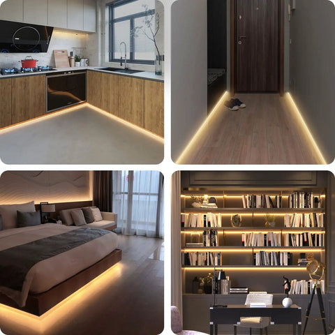 LED Strip Lights With Motion Sensor Remote And Adapter 16.4ft Warm White 3000K Dimmable Tape Lighting Under Cabinets and Bedroom