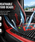 Chill Out Hot Summer Drives With These Wooden Beaded Truck Seat Cushions For Workhorse Electric Delivery Vans 2024+ Heavy Duty Cool Breathable Red Pad close-up of breathable wood beads promoting airflow.