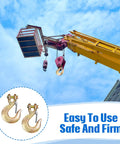 Two Pack 3/8 Inch Clevis Slip Hooks With Safety Latch Heavy Duty Drop Forged G70 Steel Grab Tools on crane rigging.
