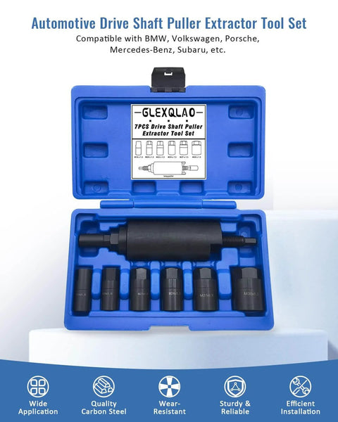 Drive Shaft Puller Extractor Tool Set For Cars, 7 Piece Removal Kit With Six Adapters M16 M20 M22 M24 M27 M30 in blue case