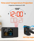 Projection Alarm Clock With Weather Station And Wireless Indoor Outdoor Thermometer For Bedroom Temperature Humidity Monitor Hygrometer Red Ceiling Projection Easy To Read Night Stand Clock displaying time and temperature projection